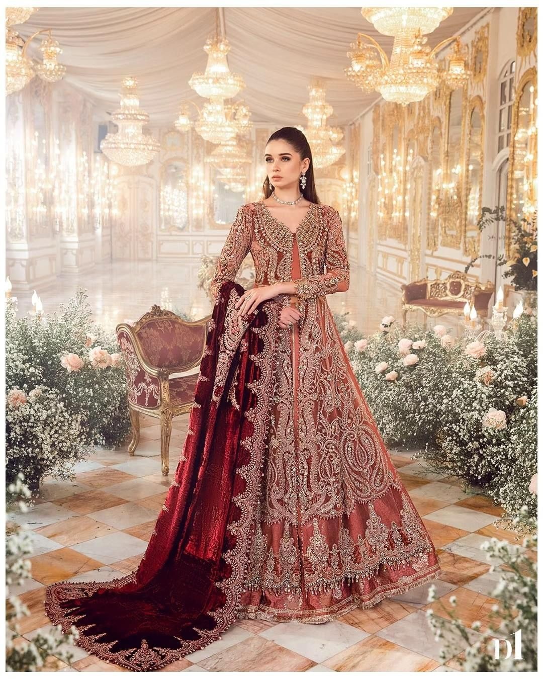 Salmon Pink BD pakistani fashion outfit in pink tones.